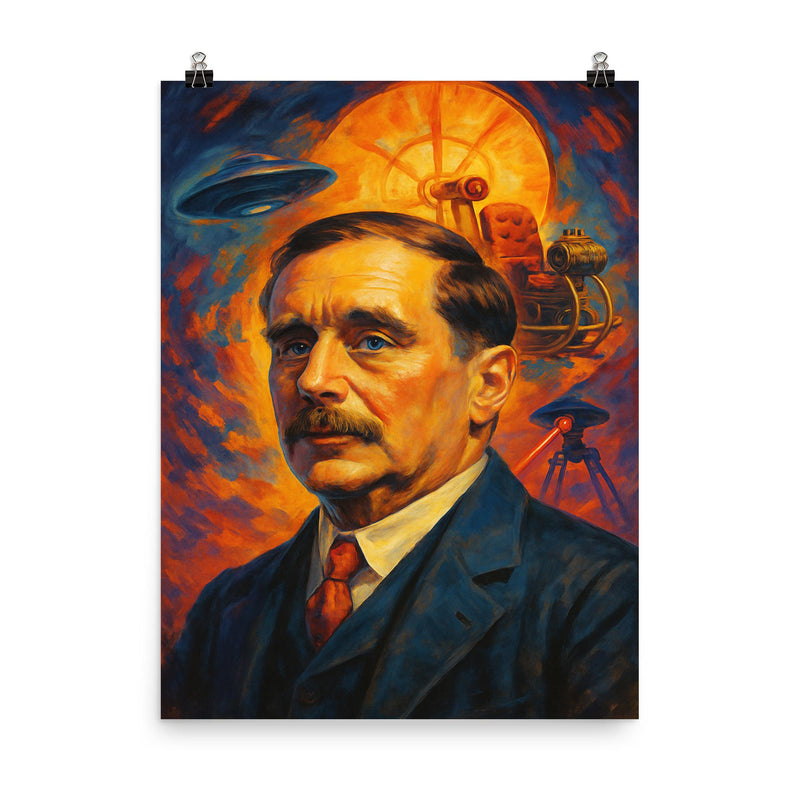 HG Wells poster on a plain backdrop in size 8