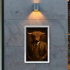 Highland bull banker in three piece tweed portrait poster 2