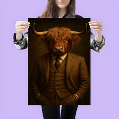 Highland bull banker in three piece tweed portrait poster 3