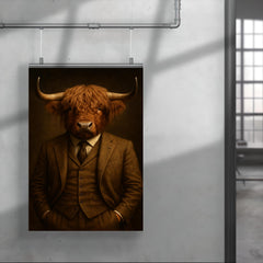 Highland bull banker in three piece tweed portrait poster 4