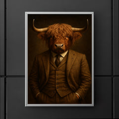 Highland bull banker in three piece tweed portrait poster 5