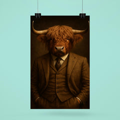 Highland bull banker in three piece tweed portrait poster 6