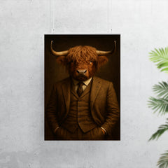 Highland bull banker in three piece tweed portrait poster 7
