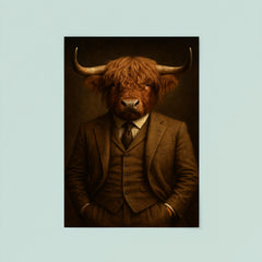 Highland bull banker in three piece tweed portrait poster 8