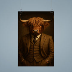 Highland bull banker in three piece tweed portrait poster 9