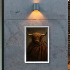 Highland bull laird in tartan and rain poster 2