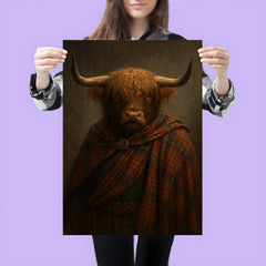 Highland bull laird in tartan and rain poster 3