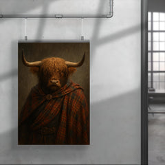 Highland bull laird in tartan and rain poster 4