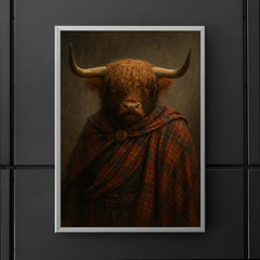 Highland bull laird in tartan and rain poster 5