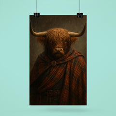 Highland bull laird in tartan and rain poster 6