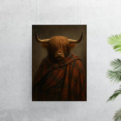 Highland bull laird in tartan and rain poster 7