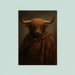 Highland bull laird in tartan and rain poster 8