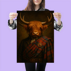 Highland cow laird in tartan and antlers poster 3
