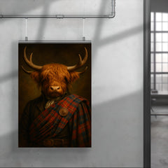 Highland cow laird in tartan and antlers poster 4