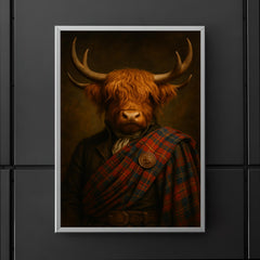 Highland cow laird in tartan and antlers poster 5