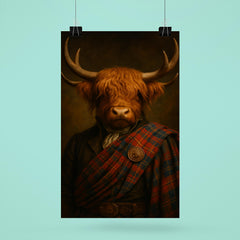 Highland cow laird in tartan and antlers poster 6