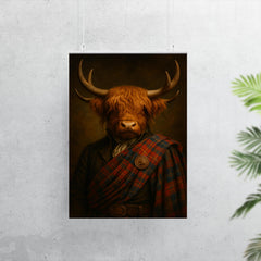 Highland cow laird in tartan and antlers poster 7