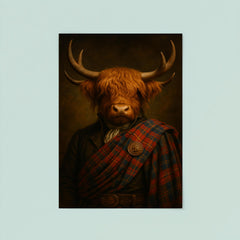 Highland cow laird in tartan and antlers poster 8