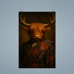 Highland cow laird in tartan and antlers poster 9