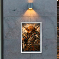 Highland cow laird in tartan armor poster 2