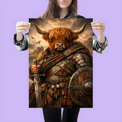 Highland cow laird in tartan armor poster 3