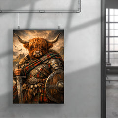 Highland cow laird in tartan armor poster 4