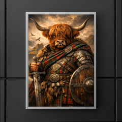 Highland cow laird in tartan armor poster 5