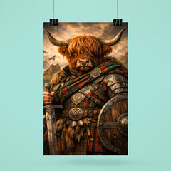 Highland cow laird in tartan armor poster 6