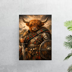 Highland cow laird in tartan armor poster 7
