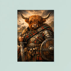 Highland cow laird in tartan armor poster 8