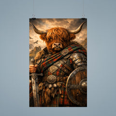 Highland cow laird in tartan armor poster 9