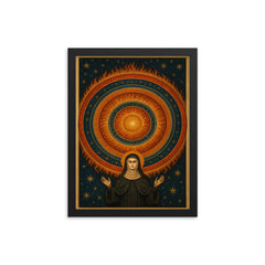 Hildegard of Bingen cosmic vision mandala framed print on a plain backdrop in size 12"x16".
