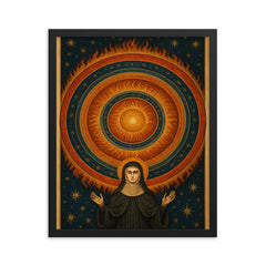 Hildegard of Bingen cosmic vision mandala framed print on a plain backdrop in size 16"x20".