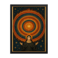 Hildegard of Bingen cosmic vision mandala framed print on a plain backdrop in size 18"x24".