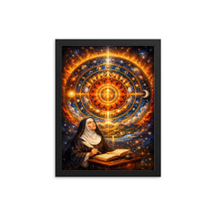 Hildegard von Bingen cosmic mandala vision framed print on a plain backdrop in size 12"x16".