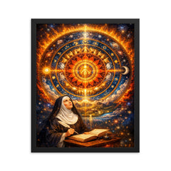 Hildegard von Bingen cosmic mandala vision framed print on a plain backdrop in size 16"x20".