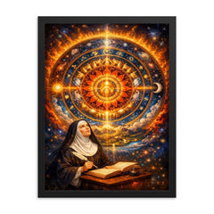 Hildegard von Bingen cosmic mandala vision framed print on a plain backdrop in size 18"x24".