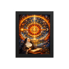 Hildegard von Bingen cosmic mandala vision framed print on a plain backdrop in size 8"x10".