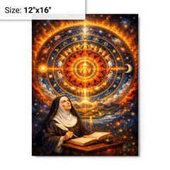 Hildegard von Bingen cosmic mandala vision metal print on a plain backdrop in size 12"x16".