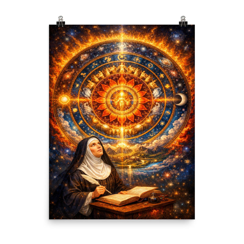 Hildegard von Bingen cosmic mandala vision poster on a plain backdrop in size 8