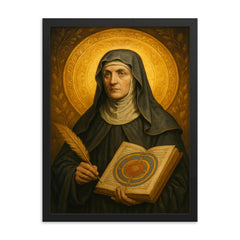Hildegard von Bingen framed print on a plain backdrop in size 18"x24".