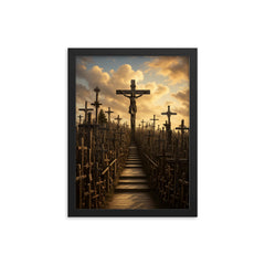 Hill of Crosses Lithuania framed print on a plain backdrop in size 12"x16".