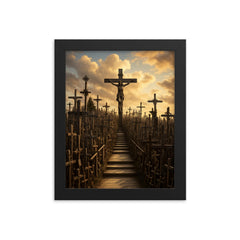 Hill of Crosses Lithuania framed print on a plain backdrop in size 8"x10".