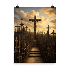 Hill of Crosses Lithuania poster on a plain backdrop in size 8"x10".