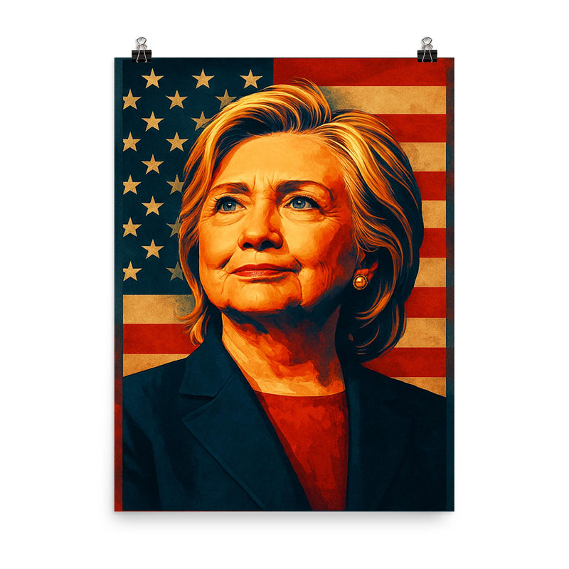 Hillary Clinton poster on a plain backdrop in size 8