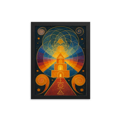 Hilma af Klint occult geometry temple framed print on a plain backdrop in size 12"x16".