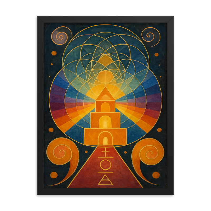 Hilma af Klint occult geometry temple framed print on a plain backdrop in size 18