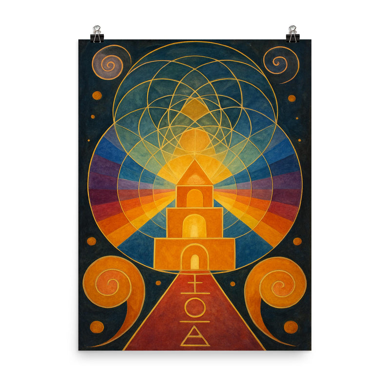 Hilma af Klint occult geometry temple poster on a plain backdrop in size 8