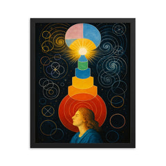 Hilma af Klint temple diagrams in visionary trance framed print on a plain backdrop in size 16"x20".