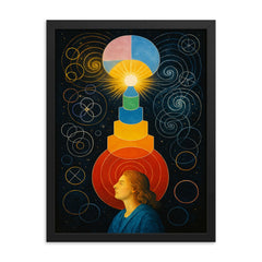 Hilma af Klint temple diagrams in visionary trance framed print on a plain backdrop in size 18"x24".